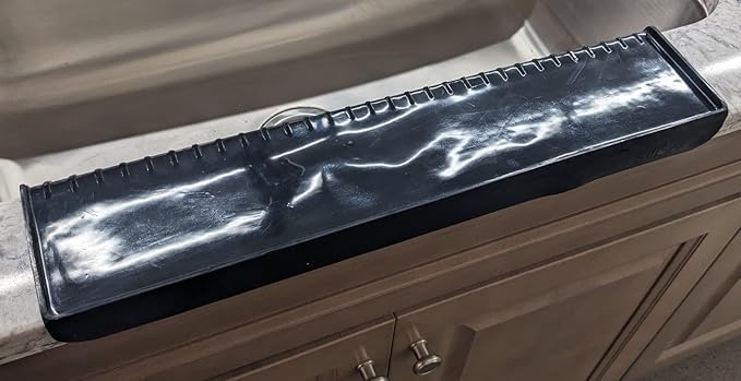 SiliSink XL Silicone Edge Guard for Kitchen Sink - Fits 3.75” - 4” Wide - The Original Silicone Sink Edge Protector with Sponge Caddy - Splash Guard, 20” Black Diamond