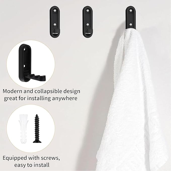 Gold Foldable Wall Hooks, Metal Foldable Hooks Wall Wount for Bathroom, Kitchen, Bedroom – Space-Saving, for Towels, Coats, Bags, Easy Installation (Black, 1PCS)
