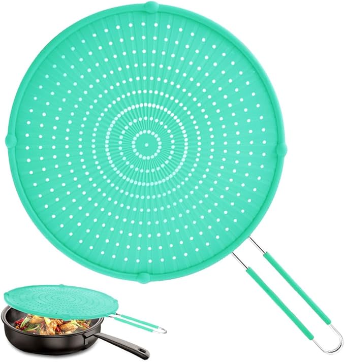 Splatter Screen for Frying Pan, Grease Splatter Guard, Heat-Resistant Splatter Guards for Frying, Silicone Splatter Guard for Everyday Cooking, Dishwasher Safe, Green （16in×12in×0.5in)