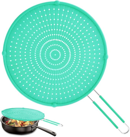 Splatter Screen for Frying Pan, Grease Splatter Guard, Heat-Resistant Splatter Guards for Frying, Silicone Splatter Guard for Everyday Cooking, Dishwasher Safe, Green （16in×12in×0.5in)