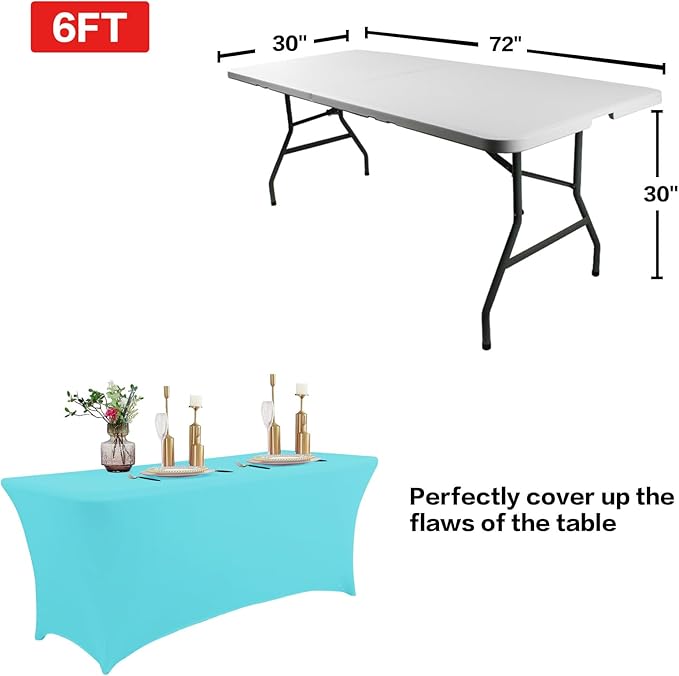 IVAPUPU 2 Pack 6FT Table Cloth for Rectangular Fitted Events Stretch Blue Mist Table Covers Washable Cover Spandex Spring Tablecloth Protector for Party, Wedding, Cocktail, Banquet, Festival