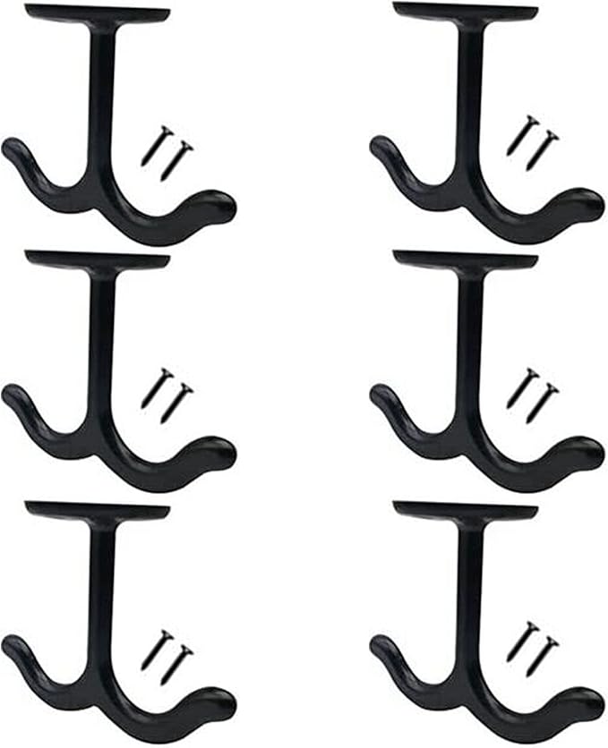 Zinc Alloy Ceiling Double Hook Cabinet Wardrobe Coat Towel Hat Hook Hooks Under Cabinet Shelf 6 Pieces (Black)