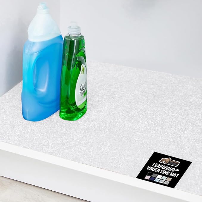GORILLA GRIP LeakGuard Non-Adhesive Under Sink Mat for Kitchen Cabinet, Waterproof Quick Dry Shelf Liner, Durable Absorbent Felt Mats for Bathroom Sinks, Cabinets, Dresser, Easy to Trim, 24x30 White