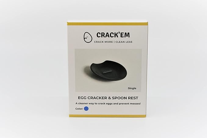 THE ORIGINAL Crack'em Egg Cracker & Spoon Rest (Cobalt Blue) - Perfectly Cracks Eggs & Contains Messes - Easy to Use & Clean - Great for Kids - Prevents Broken Yolks