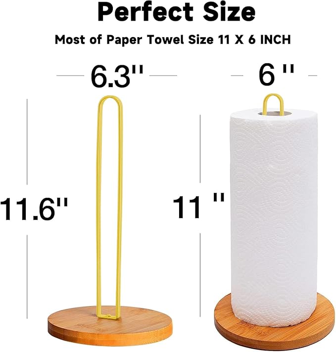 TONLEA Wooden Paper Towel Holder Countertop, Kitchen-Towel-Holder FreeStanding with Non-Slip Base for Bathroom