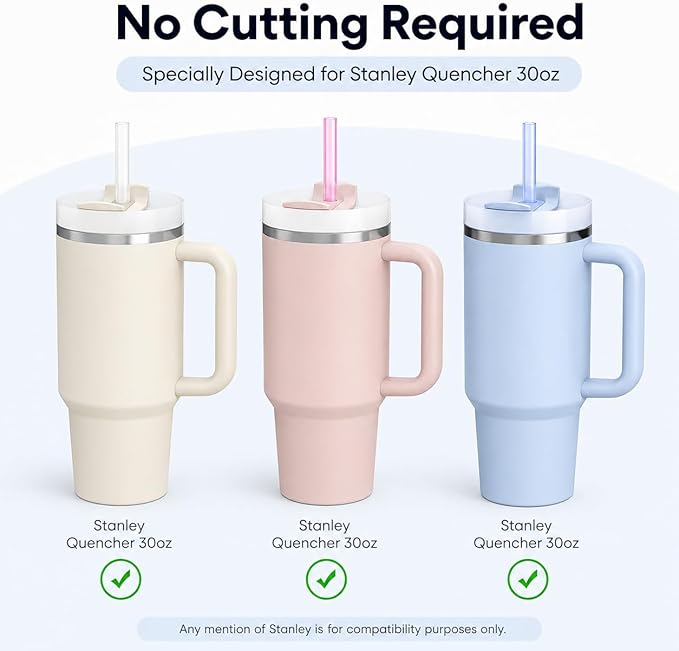 Joshey 10.5 Inch Tritan Replacement Straws for Stanley 30oz Tumbler - 6 Pack Reusable Long Straws with Cleaning Brush, Fits 30oz Stanley Cup Accessories, BPA-Free (Gray)