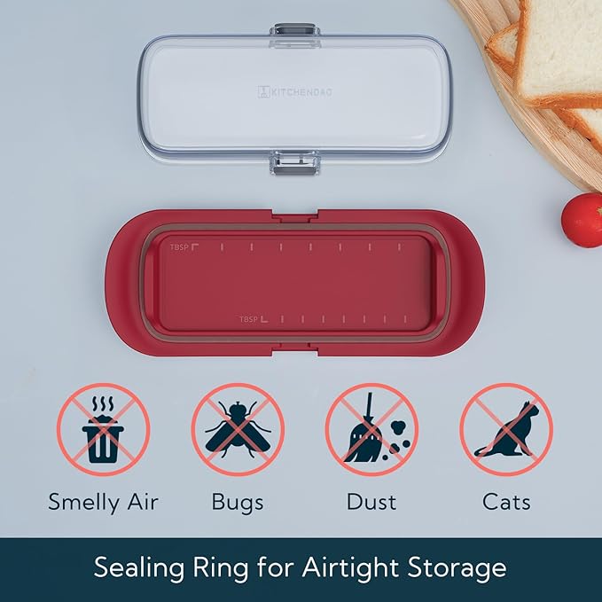KITCHENDAO One-handed Airtight Butter Dish with Lid for Countertop and Refrigerator Door Shelf, Butter Holder with One Press to Open/Close Secure Latching Buckle for West/East Coast Butter (Red)