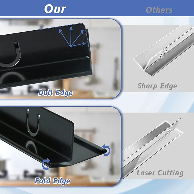 Stove Gap Covers Stainless Steel 2 Packs, 13.8~27.6 Inch Adjustable Heat Resistant Not Sharp Gap Filler, Easy to Clear Stove Counter Gap Cover Suitable for Even Surface (Black)