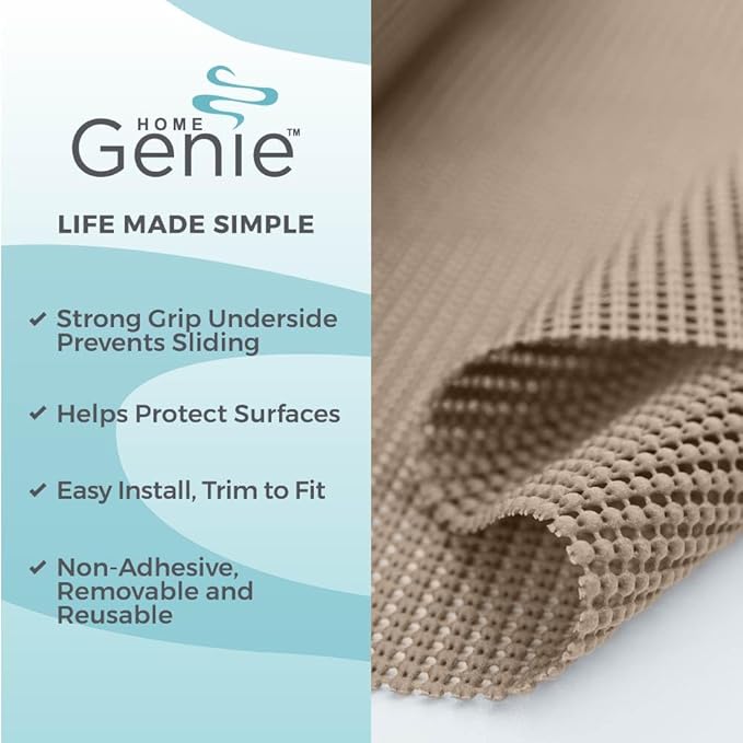 HOME GENIE Shelf Drawer and Cabinet Liner, Durable with Strong Grip, 12 in x 20 FT, Non Adhesive Liners Protect Kitchen Cabinets and Cupboard, Pantry, Bathroom Drawers and Shelves, Desks, Light Taupe