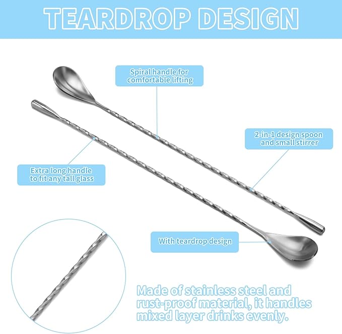 6 Pcs 12 Inch Bar Mixing Spoon Cocktail Spoon Stainless Steel Bar Long Spoon With Spiral Pattern