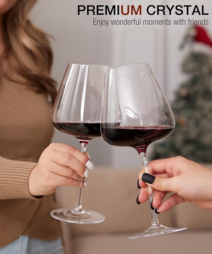 OJA Red Wine Glasses Set of 2, Large Burgundy Glasses 23 OZ, Hand Blown Crystal Glass Light, Clear, Best for Wine tasting, Birthday, Christmas, Anniversary, Father's Day