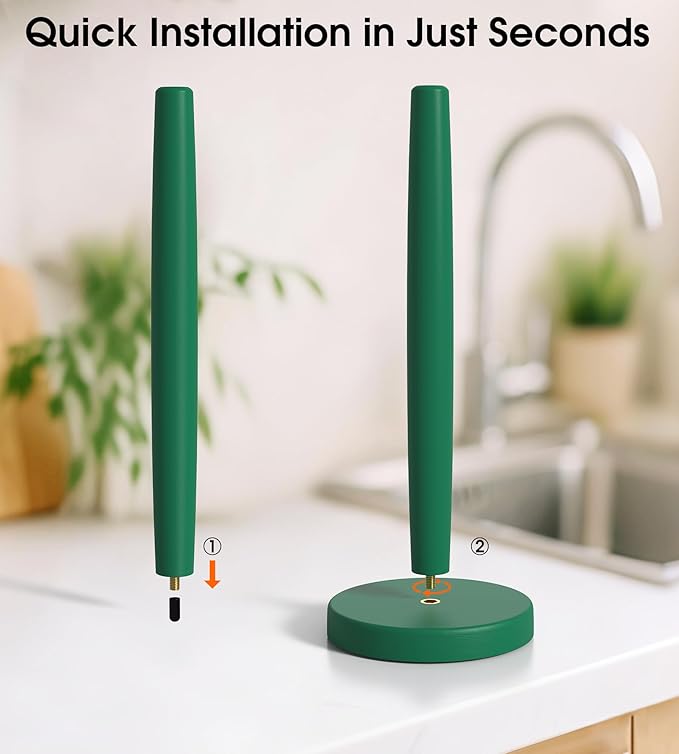 KitchLife Wooden Paper Towel Holder Countertop - Solid Freestanding Paper Towel Dispenser Stand with Anti-Skid Base (Dark Green)