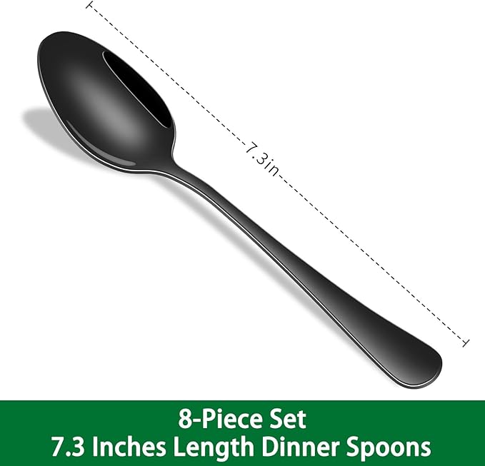 Black Soup Sooon,8 PCs 7.3 Inch Dinner Spoons,PVD Black Stainless Steel Table Spoons,Dishwasher Safe Metal Tablespoon for Home,Party or Restaurant