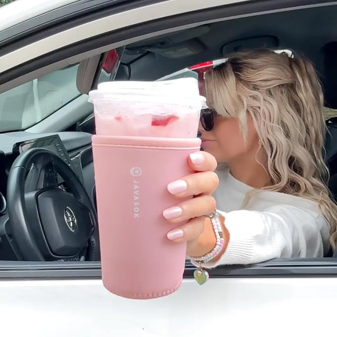 Sok It JavaSok Iced Coffee & Cold Soda Insulated Neoprene Cup Sleeve (Millennial Pink, Large: 30-32oz)