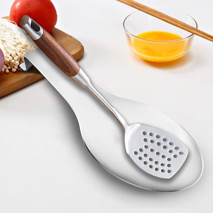 Stainless Steel Spoon Rest, Spatula Ladle Holder, Stainless Steel Utensil Spoon Rest Holder, Brushed Finish, Dishwasher Safe 9.8 x 3.7 Inch (Silver 2PCS)