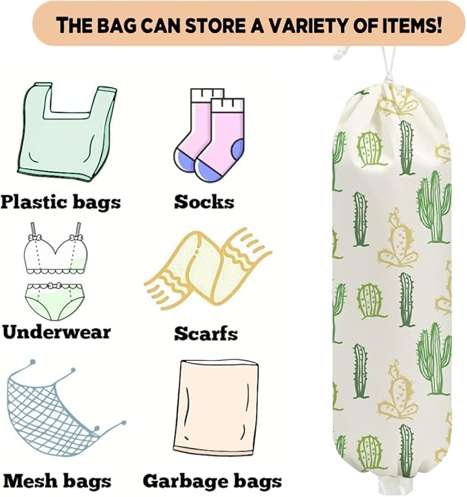 Cactus Plastic Bag Holder 22.5x9 Inch,Wall Mount Grocery Bag Holder for Plastic Bags,Reusable Large Grocery Bags Storage Dispenser,Home Kitchen Pantry Decor,Cactus Gifts for Women Mom Grandma