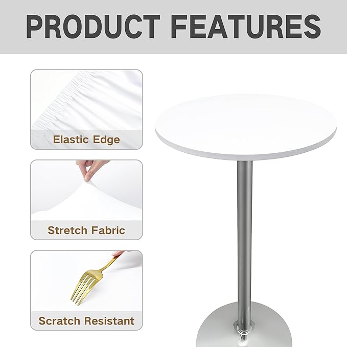 Small Round Fitted Table Cover Cocktail Table Topper Cap Elastic Tablecloth Stretch Spandex Tables Cloth for Bar Pub Party White 24 Inch
