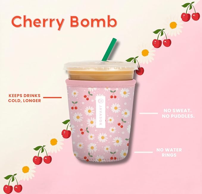 Sok It JavaSok Iced Coffee & Cold Soda Insulated Neoprene Cup Sleeve (Cherry Bomb, Large: 30-32oz)