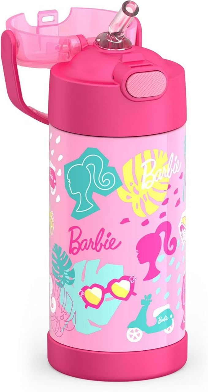 THERMOS FUNTAINER Water Bottle with Straw - 12 Ounce - Kids Stainless Steel Vacuum Insulated Water Bottle with Lid, Barbie