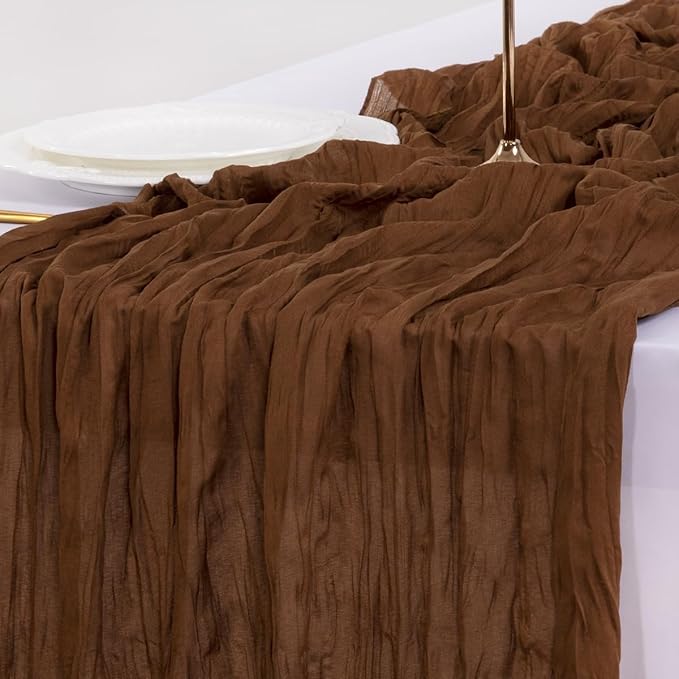 Socomi 6pcs Brown Coffee Summer Cheesecloth Table Runner Boho Rustic Gauze 120 inch 10FT Cheese Cloth Sheer Runner for Wedding Party Baby Shower Birthday Home Decor Holiday Decorations