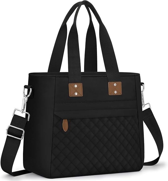 Insulated Lunch Box for Women & Men - Large Thermal Lunch Bag Women with Removable Shoulder Strap, Reusable Lunch Cooler Tote Bags Purse for Adults Work, Picnic, Hiking, Beach, Travel, Large，Black