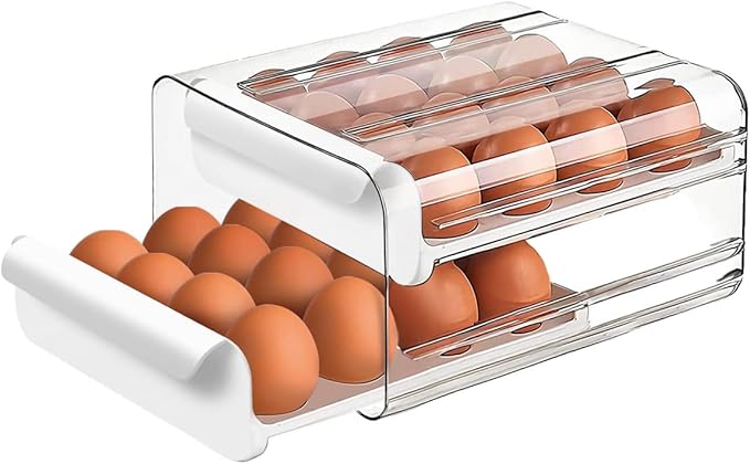 Large Capacity Egg Holder for Refrigerator, Egg Storage Container Organizer Bins, Stackable Clear Plastic Storage Egg Organizer with Handles, Household Egg Holder for Fridge(2 Layer)