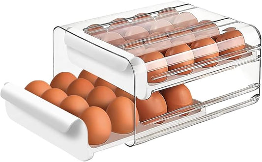 Large Capacity Egg Holder for Refrigerator, Egg Storage Container Organizer Bins, Stackable Clear Plastic Storage Egg Organizer with Handles, Household Egg Holder for Fridge(2 Layer)