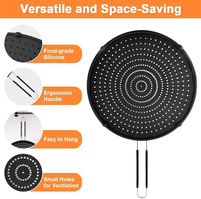 Silicone Splatter Screen for Frying Pan,13inch Grease Splatter Guard,Heat-Resistant Splatter Guards for Cooking,Dishwasher Safe
