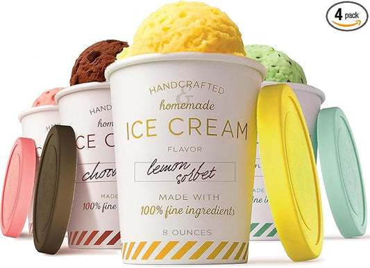 Stock Your Home 8oz Ice Cream Containers with Airtight Silicone Lids (4-Pack) Reusable Half Pint Ice Cream Container for Storing Gelato, Sorbet, and Frozen Yogurt