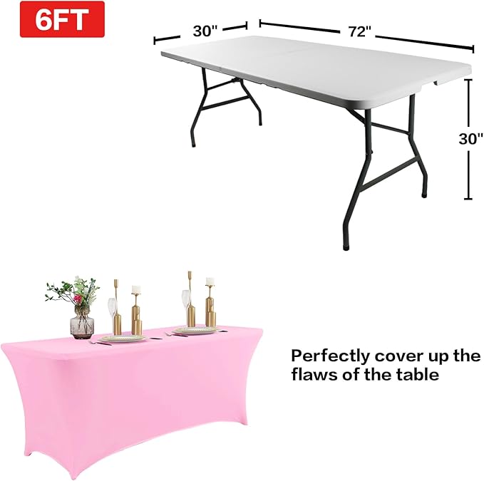 IVAPUPU 2 Pack 6FT Table Cloth for Rectangular Fitted Events Stretch Pink Table Covers Washable Spandex Spring Tablecloth Protector for Party, Wedding, Cocktail, Banquet, Festival