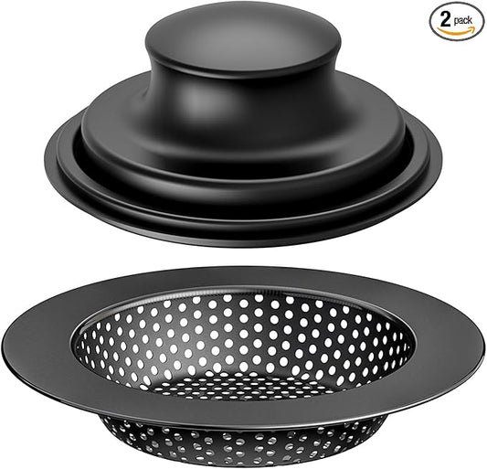 Huntorny 2PCS Kitchen Sink Drain Strainer and Stopper, Drain Catcher and Drain Protector for Kitchen Sink, Plug for Standard 3-1/2 Inch Garbage Disposal Sink Drain Cover