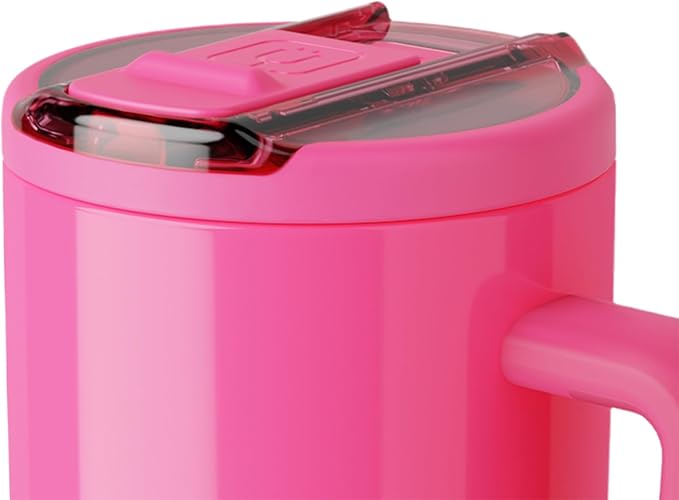 BrüMate Era Flip 30oz Tumbler with 100% Leakproof Covered Straw Lid | Hygienic Covered Straw | Insulated Stainless Steel Water Bottle with Handle | Cup Holder Friendly | BPA-Free (Neon Pink)