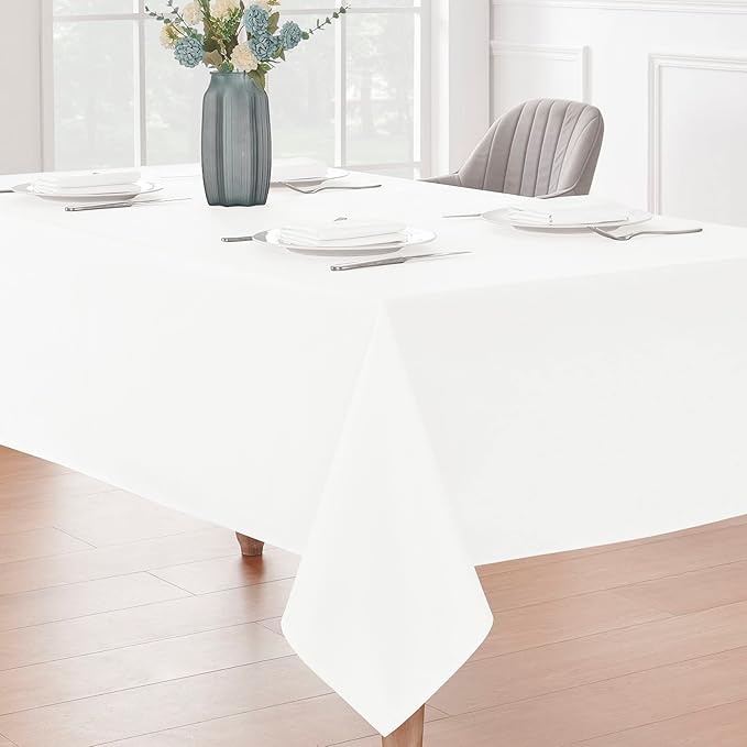 Veblandy Rectangle 10 Feet Tablecloth 60x144 inch Linen Textured Table Cloth Stain and Wrinkle Resistant Washable Polyester, Decorative Table Cover Waterproof for Dining, Buffet and Camping, White