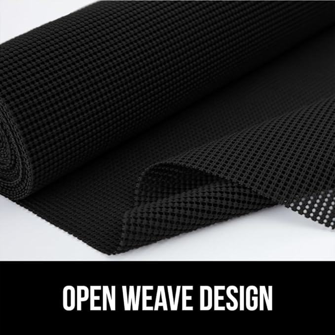 GORILLA GRIP powerGRIP Drawer Shelf and Cabinet Liner, Thick Strong Hold, Non-Adhesive Liners Protect Kitchen Cabinets and Cupboard, Bathroom Drawers, Easy Install, Breathable Mat, 20" x20', Black