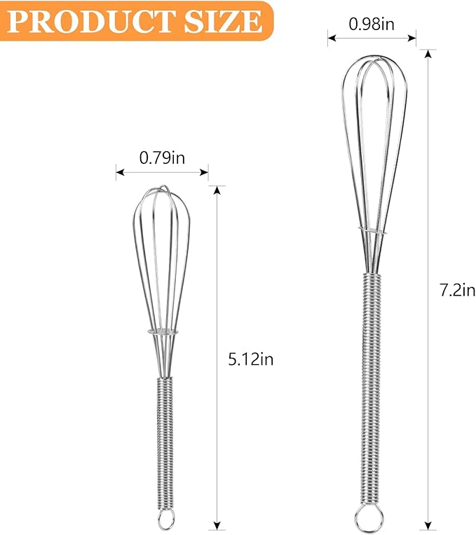 NileHome Mini Whisks Stainless Steel Whisk Set 5" 7" 7"Kitchen Small Wisk Balloon Wire Tiny Whisks for Cooking, Whisking, Blending, Beating, Stirring 3 Pack