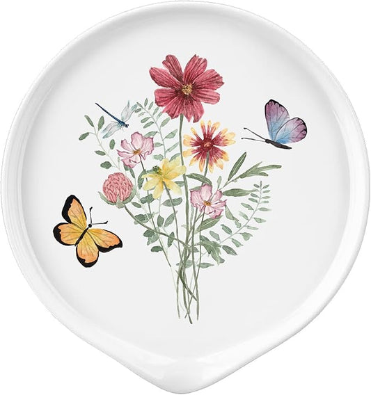 Ceramic Spoon Rest for Stove Top - Cute Spoon Holder for Kitchen Counter - White Coffee Spoon Rest Utensil Rest Spatula Rest - Farmhouse Kitchen Counter Decor (Butterfly Spoon Rest)
