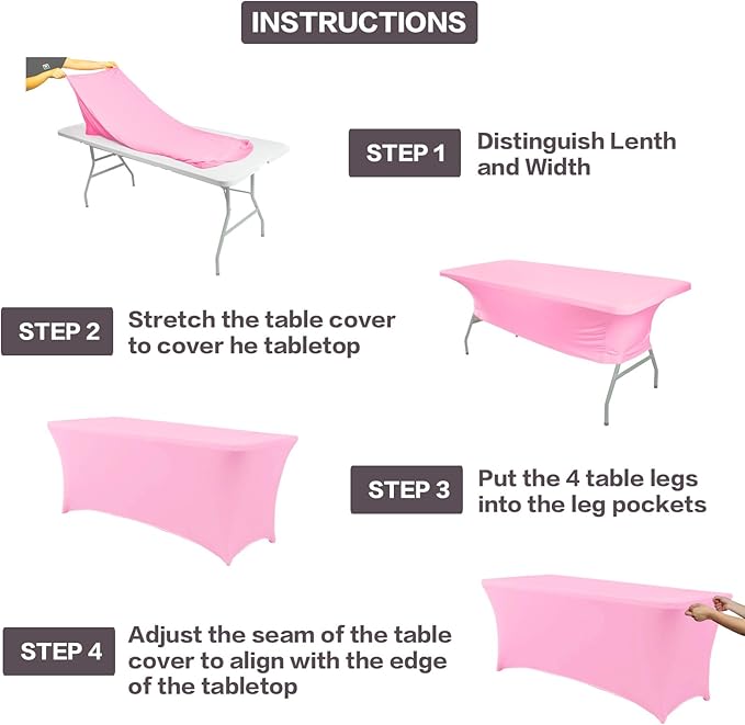 IVAPUPU 2 Pack 6FT Table Cloth for Rectangular Fitted Events Stretch Pink Table Covers Washable Spandex Spring Tablecloth Protector for Party, Wedding, Cocktail, Banquet, Festival