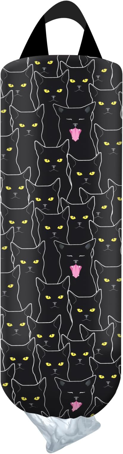Plastic Bag Holder, Wall Mount Grocery Bag Organizer, Funny Hanging Trash Bag Storage Dispenser for Home Kitchen Cute Black Cats