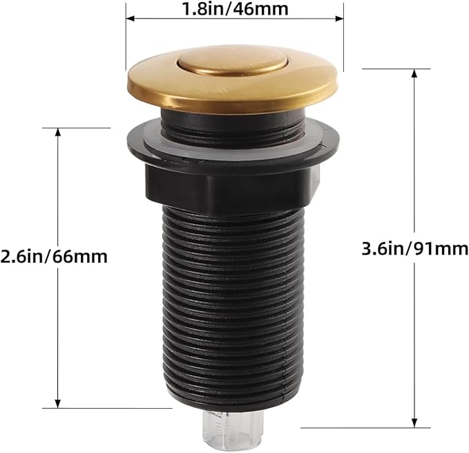 RQYEKDO Garbage Disposal 2.5" Air Switch Kitchen Sink Top Long Stainless Steel Brushed Nickel Long for Food and Waste Disposal On/Off Air Button Parts Gold