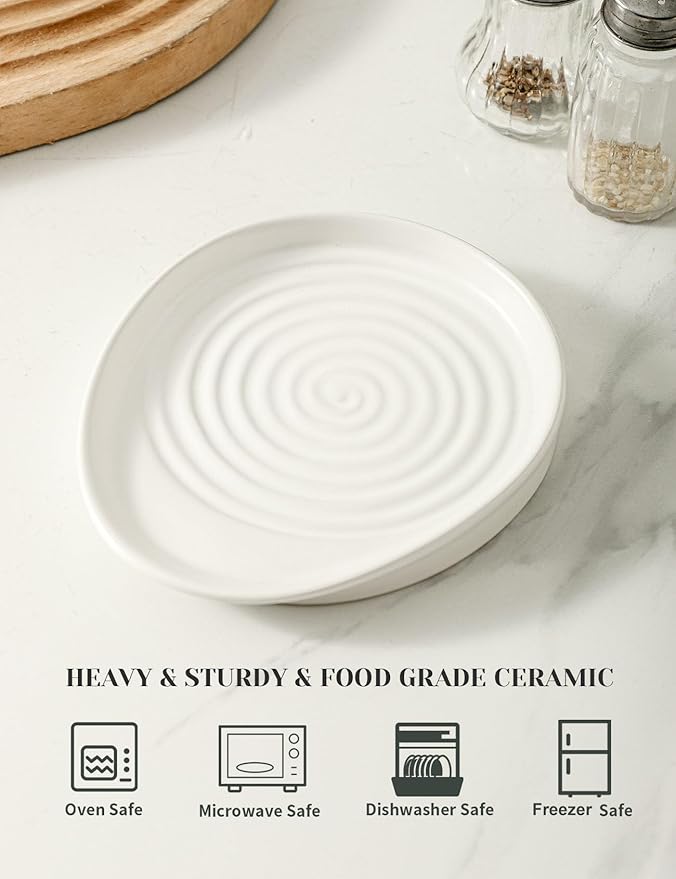 Ceramic Spoon Rest for Stove Top, Spoon Holder for Kitchen Counter, Farmhouse Cooking Utensil Holder for Spoons, Ladles, Spatula, Matte White