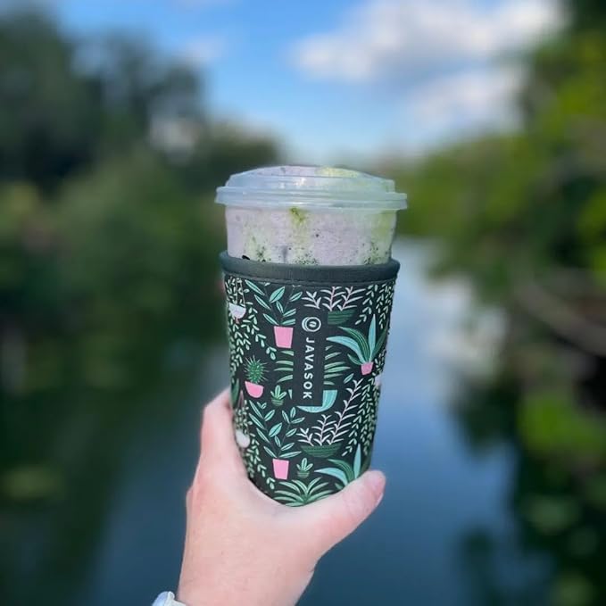 Sok It JavaSok Iced Coffee & Cold Soda Insulated Neoprene Cup Sleeve (Green Living, Medium: 22-28oz)