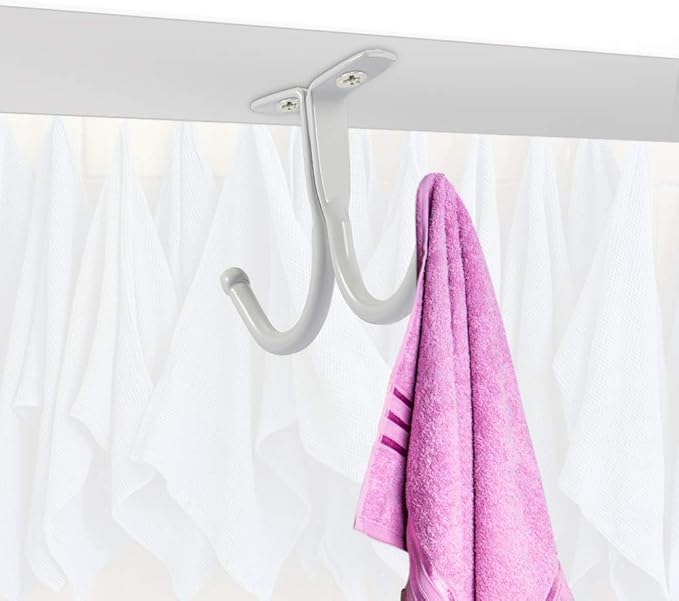 Picowe Set of 6 Double Prong Ceiling Hook Under Shelf Coat Hooks Bathroom Towel Bedroom Robe Hook for Hanging Baseball Cap, Coat, Clothes and Jewelry (White)