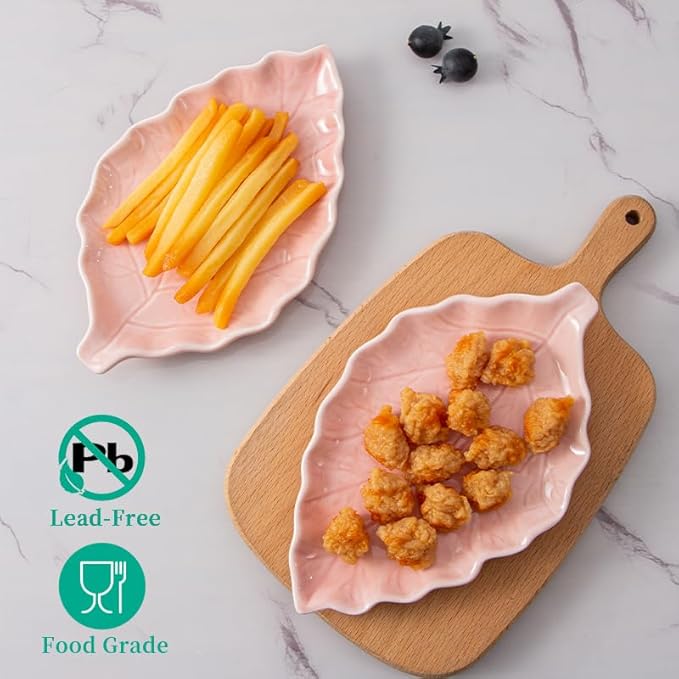Ceramic Leaf Shape Spoon Rest for cooking, Cute Cooking Spoon Holder for Stove Top,Large Porcelain Spatula Rest for Kitchen Counter, Farmhouse Christmas Kitchen Decor (pink)