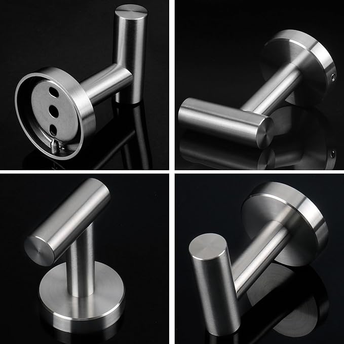NearMoon Bath Towel Hooks- SUS 304 Stainless Steel Robe Hook Holder, Heavy Duty Coat Hook for Bathroom Livingroom Hotel Kitchen Garage, Wall Mounted (Brushed Nickel, 3 Pack)