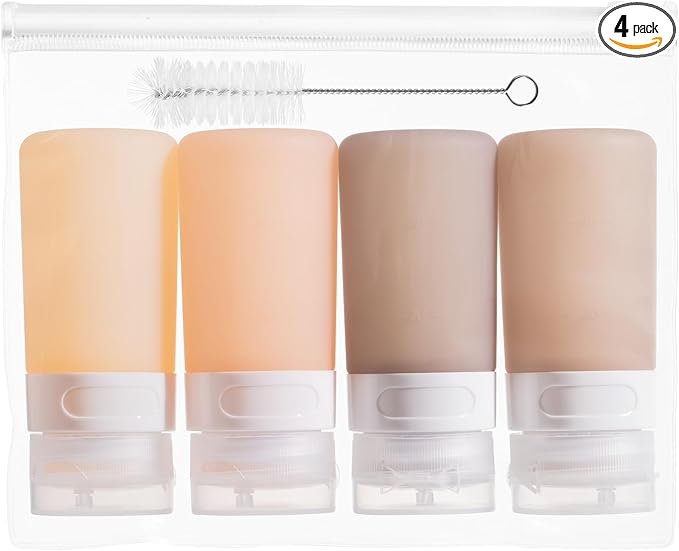 MICEBAY Condiment Squeeze Bottles for Sauces, 2-oz Mini Silicone Salad Dressing Container to Go with Reusable Sandwich Bag, Leakproof Sauce Bottle for Lunch Box, 4 Pack, Apricot