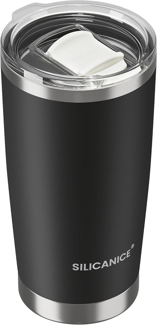 Coffee Tumbler 20 oz, Double Wall Stainless Steel Travel Coffee Mug with Removable Slider Lid, BPA Free, Car Cup Holder Compatible - Gym/Office/Travel/Home - Black
