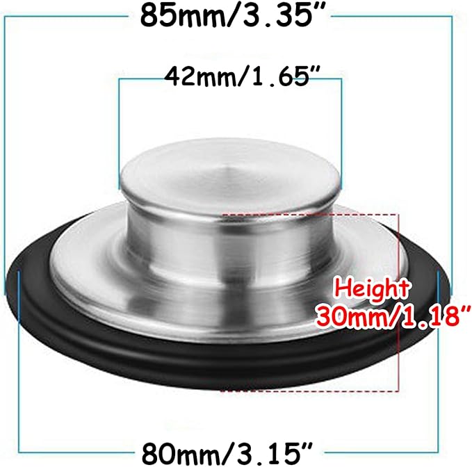 3.35 Inch Kitchen Sink Stopper for Garbage Disposal Stopper, Stainless Steel Garbage Disposal Plug Fits Standard Kitchen Drain Size of 3 1/2 Inch, for Insinkerator, Kitchenaid, Kohler, Waste King