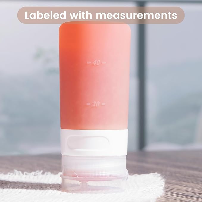 MICEBAY Condiment Squeeze Bottles for Sauces, 2-oz Mini Silicone Salad Dressing Container to Go with Reusable Sandwich Bag, Leakproof Sauce Bottle for Lunch Box, 4 Pack, Apricot