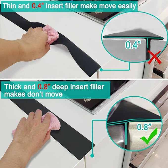 Mofason Stove Counter Gap Cover, 2 Pack Kitchen Silicone Oven Gap Filler – 25 Inches Countertop Strips Gap Guard, Easy to Clean (Black)