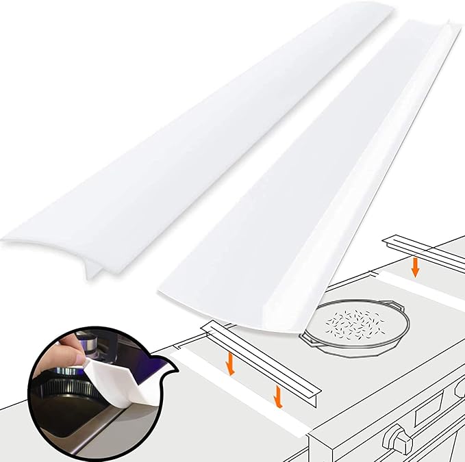 Silicone Gap Cover, (2 Pack) Silicone Gap Stopper Kitchen Stove Counter Gap Covers - Flexible Stove Space Fillers, Food Grade (21inches, White)